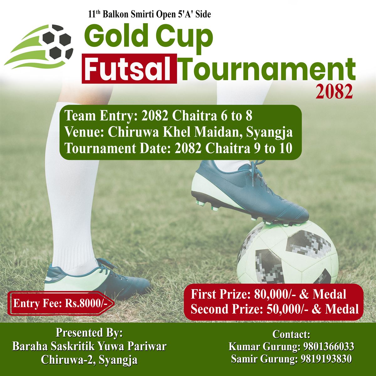 Gold Cup Futsal Tournament 2082 social media post design by Nani Baral